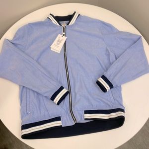 NWT Light blue mens full zip Oxford jacket XL Denim & Flower Ricky Singh